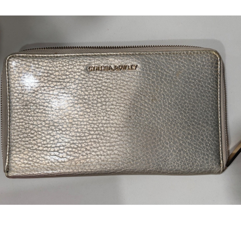 Cynthia Rowley Metallic Gold Pebbled Leather Zip Around Travel Wallet Organizer